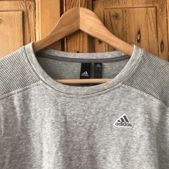 Adidas Men's Small Gray Rib Crewneck Sweater Pullover Casual Longsleeve Logo - Picture 2 of 7